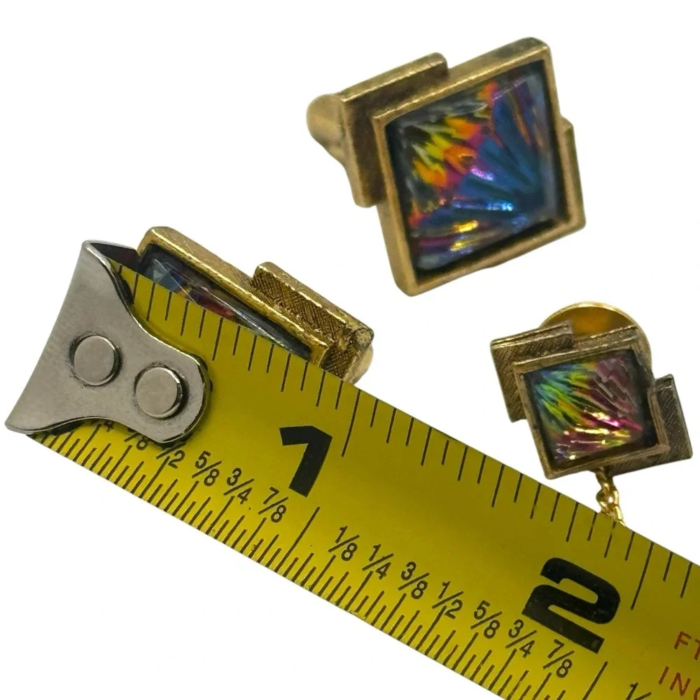 Vintage Watermelon Rivoli Rhinestone Gold Tone Cufflinks Artsy Eclectic Retro